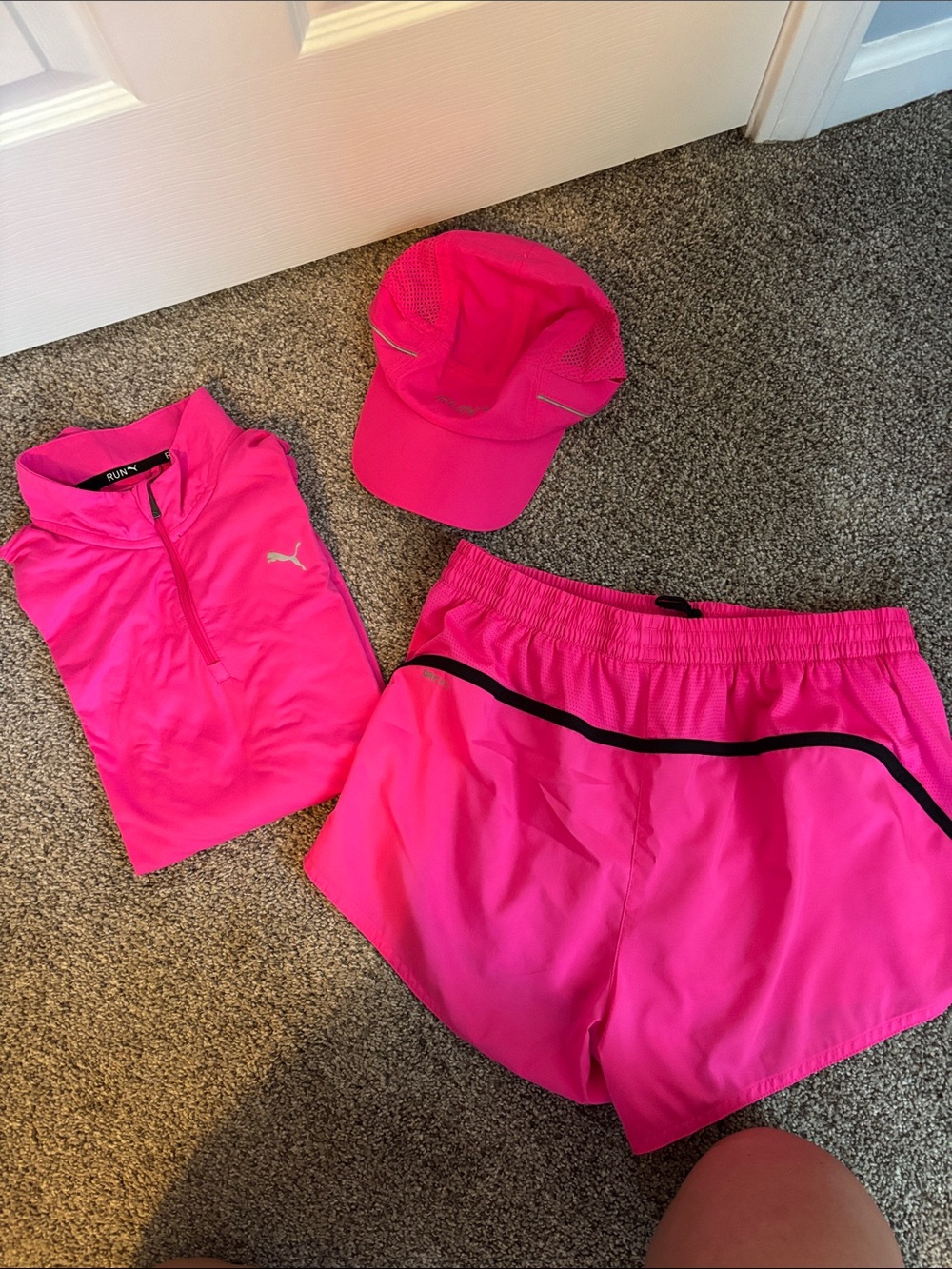 Puma Neon Pink Athletic Shorts, Half-Zip Top & Cap
